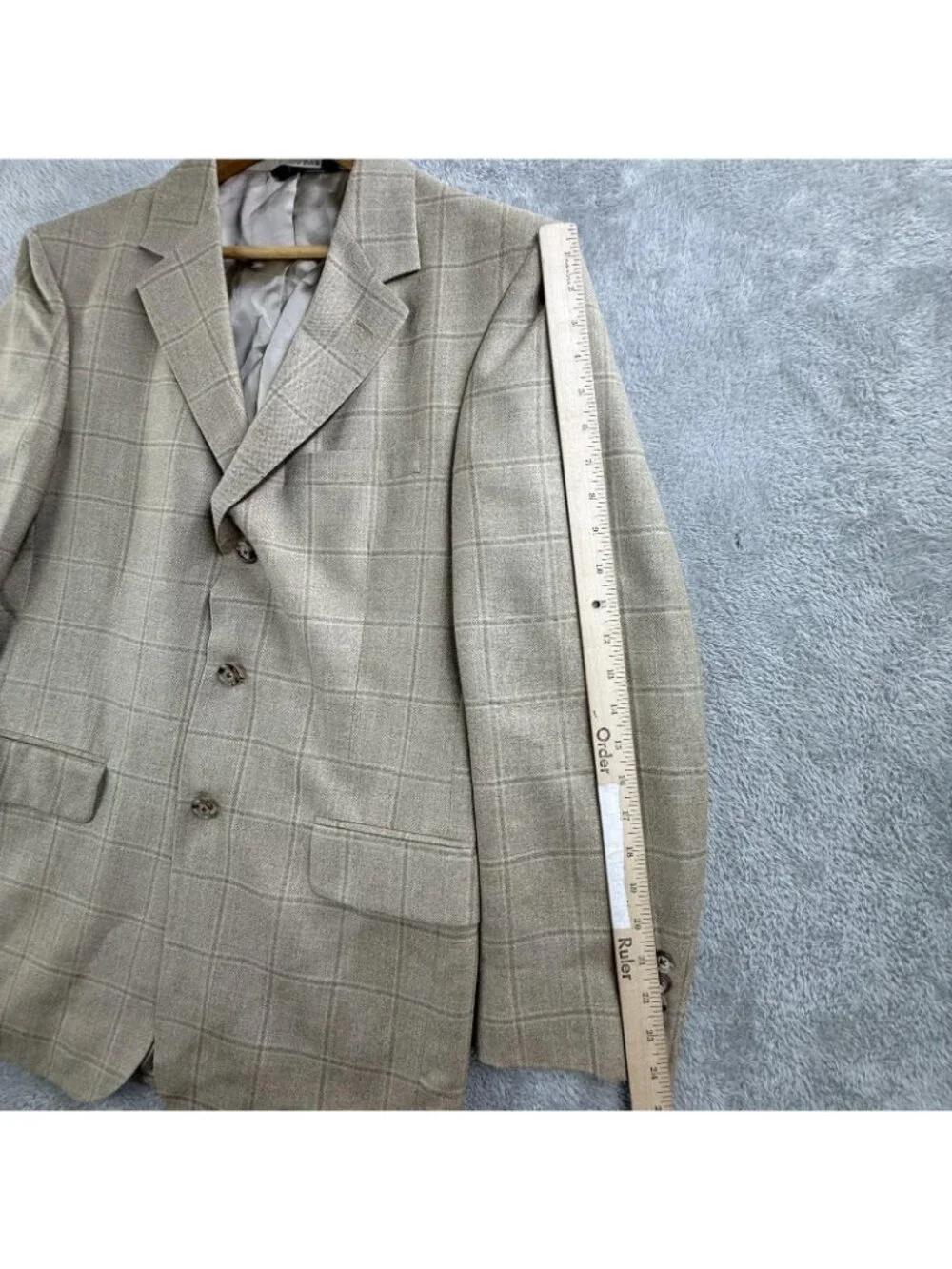 Jos A Bank Blazer Mens 39R Beige Windowpane Silk Wool Tweed Sport Coat Jacket